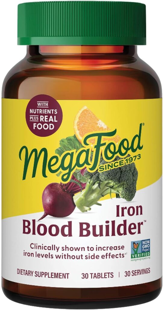 MegaFood Blood Builder iron supplement tablets – gentle fermented iron bisglycinate with vitamin C and B12
