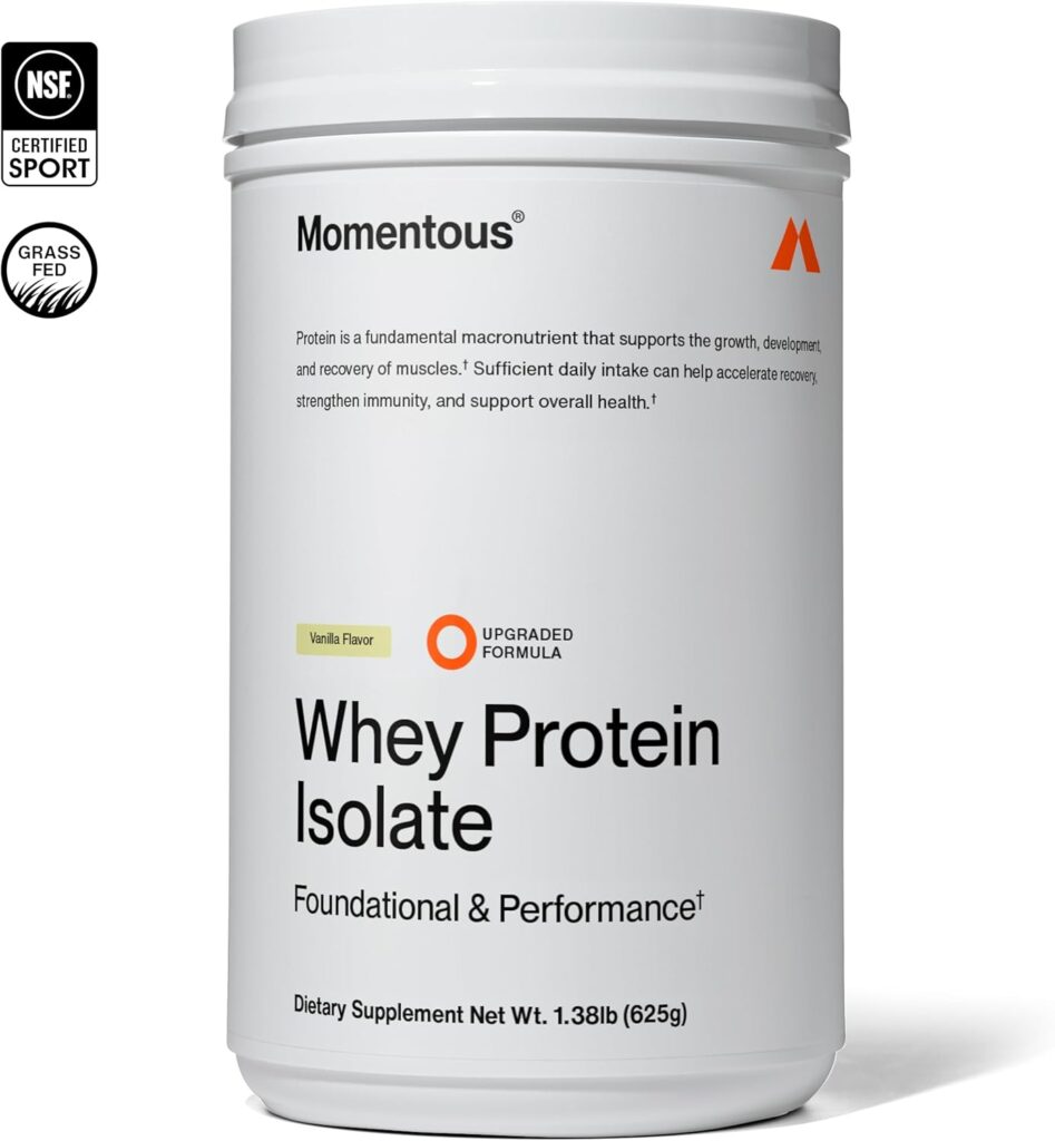 Momentous Grass-Fed Whey Protein Isolate tub