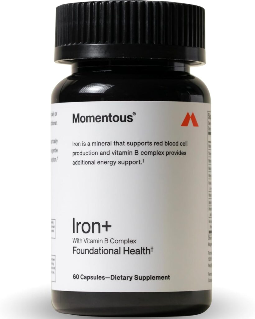 Momentous Iron+ with Vitamin C and B Complex capsules – dual NSF and Informed Sport certified iron supplement
