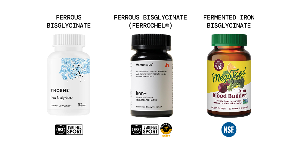 Iron supplements for female runners comparison – Thorne, Momentous Iron+, and MegaFood Blood Builder